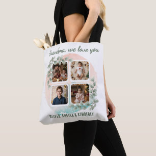 Grandma we love you 6 Photo Collage Eucalyptus Tote Bag