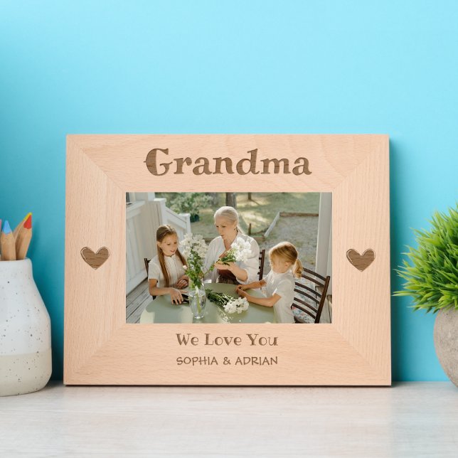 Grandma We Love You Black Hearts Name Simple  Etched Frames (Creator Uploaded)