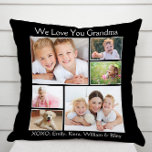 Grandma We Love You Black Photo Cushion<br><div class="desc">Celebrate Grandma with this custom photo collage black pillow. You can personalise with six family photos of grandchildren, family members, pets, etc., and customise the expression to "I Love You" or "We Love You, " and whether she is called "Grandma, " "Nana, " "Mommom, " etc. You can also add...</div>