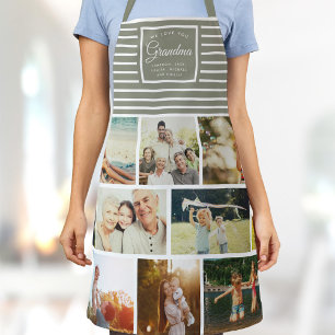GRANDMA WE LOVE YOU Family Photo Collage Green Apron