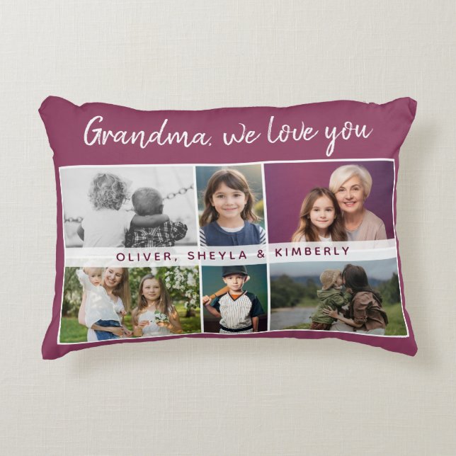 Grandma we love you Grandchildren 6 Photo Collage Decorative Cushion (Front)