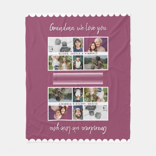 Grandma we love you Grandchildren 6 Photo Collage Fleece Blanket (Front)