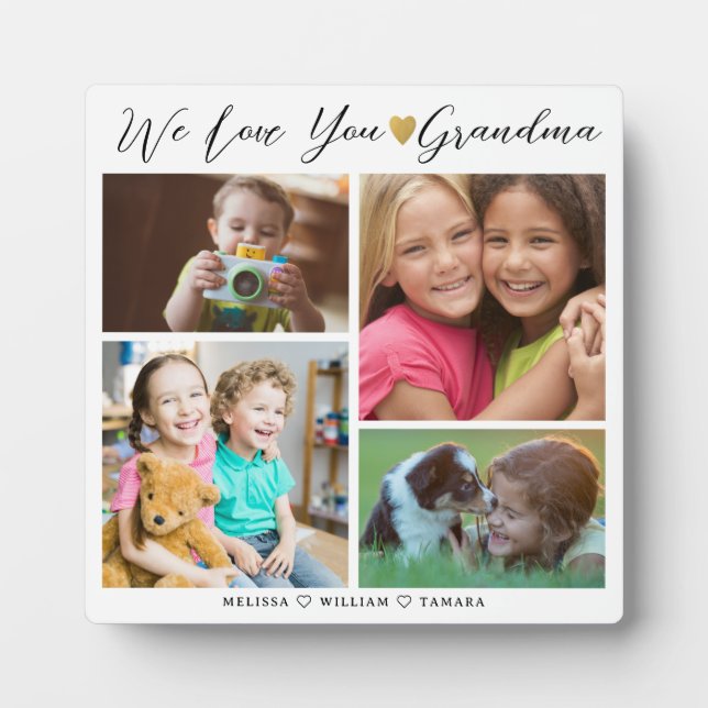 Grandma We Love You | Grandkids 4 Photo Collage Plaque (Front)