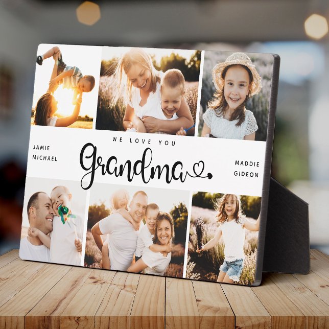 Grandma We Love you Hearts Modern 6 Photo Collage  Plaque (Creator Uploaded)