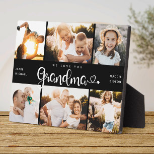 Grandma We Love you Hearts Modern 6 Photo Collage Plaque
