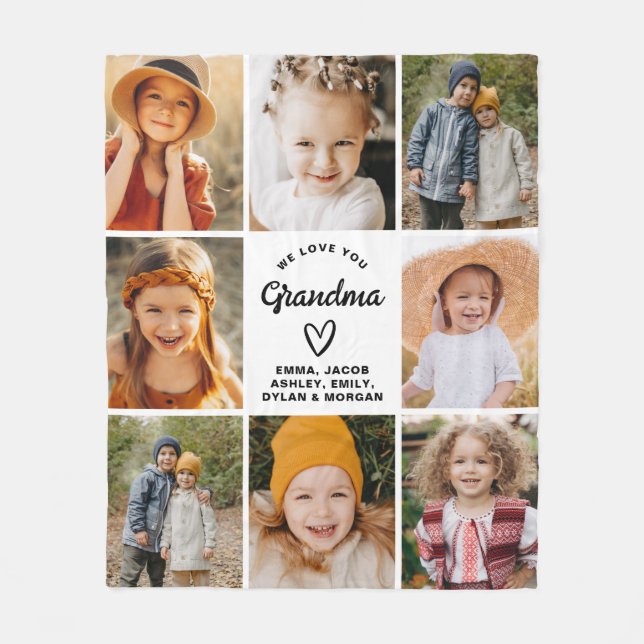 Grandma We Love you Hearts Modern Photo Collage  Fleece Blanket (Front)
