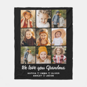 Grandma We Love you Hearts Modern Photo Collage  Fleece Blanket