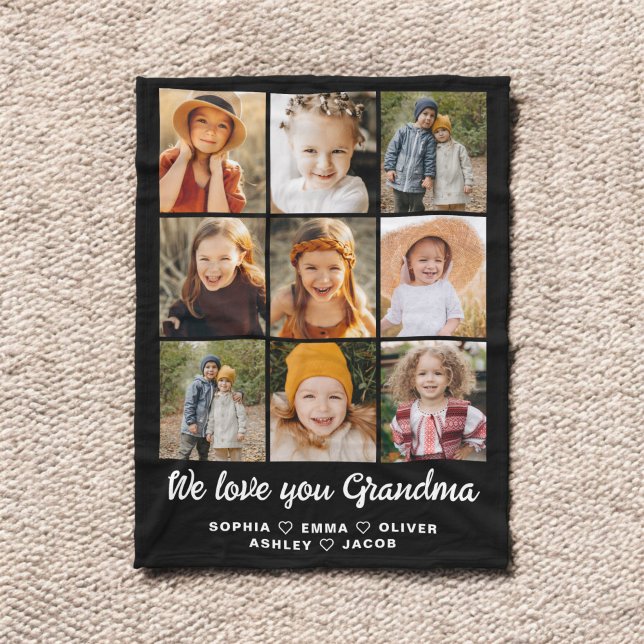Grandma We Love you Hearts Modern Photo Collage Fleece Blanket (Creator Uploaded)