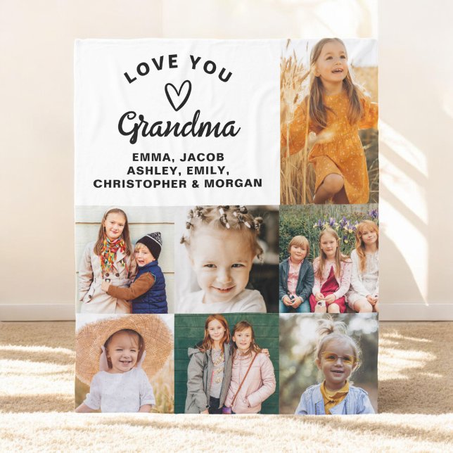 Grandma We Love you Hearts Modern Photo Collage  Fleece Blanket (Creator Uploaded)