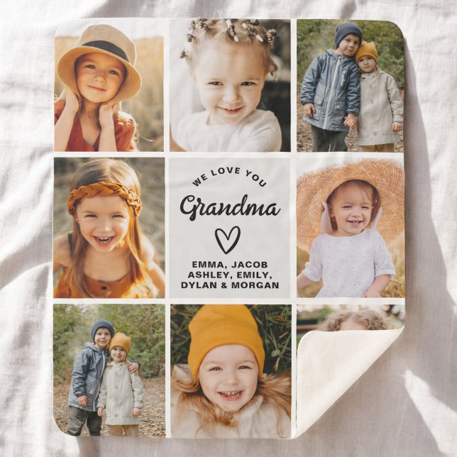Grandma We Love you Hearts Modern Photo Collage  Sherpa Blanket (Creator Uploaded)