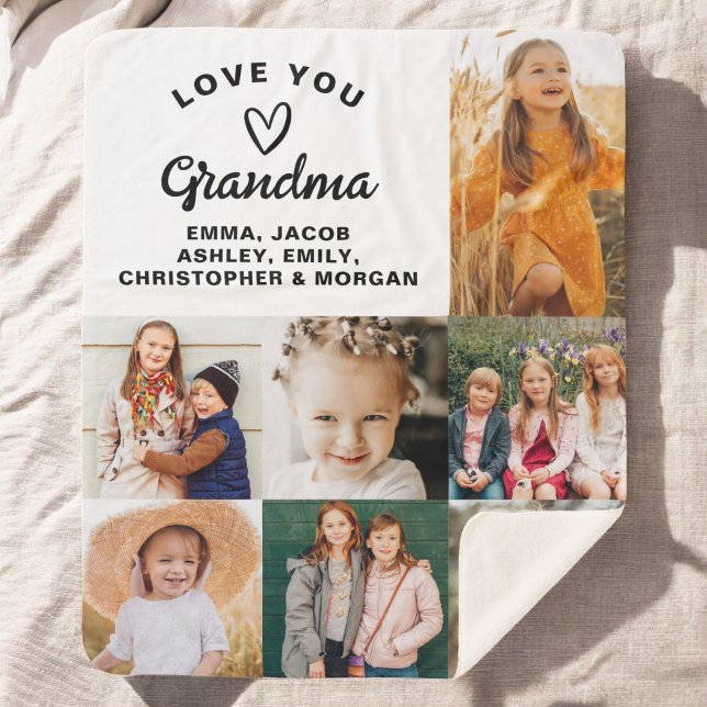 Grandma We Love you Hearts Modern Photo Collage  Sherpa Blanket (Creator Uploaded)