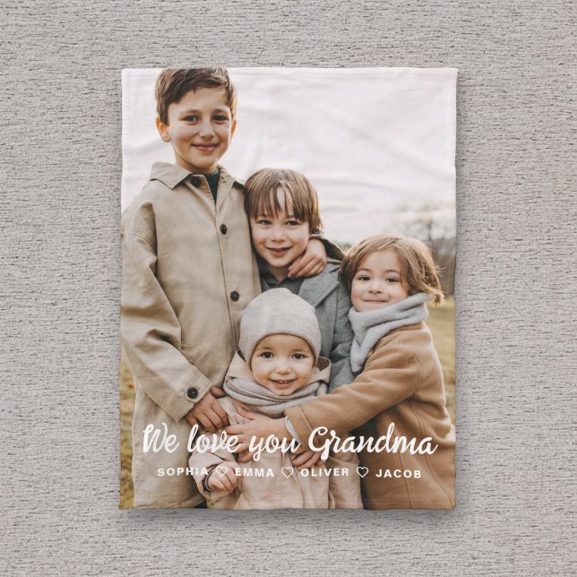 Grandma We Love you Hearts Modern Single Photo Fleece Blanket (Creator Uploaded)