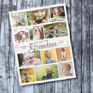 Grandma We Love You Personalised Hearts Fleece Blanket