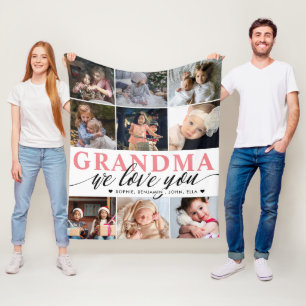Grandma We Love You Photo Collage Fleece Blanket