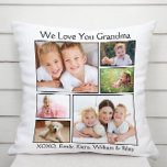 Grandma We Love You Photo Cushion<br><div class="desc">Celebrate Grandma with this custom photo collage white pillow. You can personalise with six family photos of grandchildren, family members, pets, etc., and customise the expression to "I Love You" or "We Love You, " and whether she is called "Grandma, " "Nana, " "Mum Mum, " etc. You can also...</div>