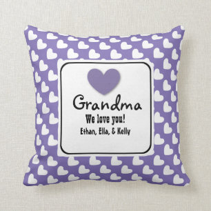 GRANDMA We Love You Purple and White Hearts D06 Cushion
