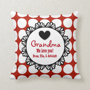 GRANDMA We Love You RED DOTS Lace Pattern E03 Cushion