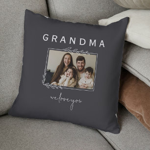 Grandma We Love You Rustic Floral Photo Cushion