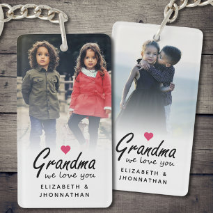 Grandma we love you Script Custom 2 Sided Photo Key Ring
