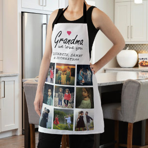 Grandma we love you Script Trendy Photo Collage Apron