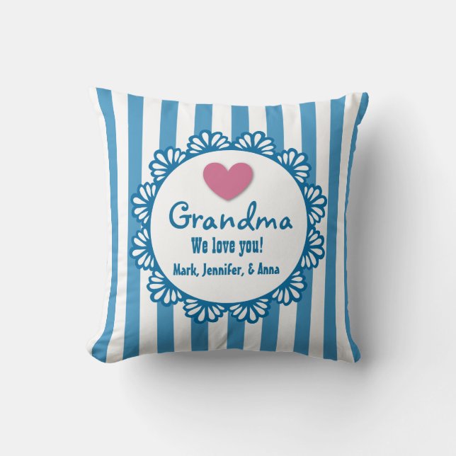 GRANDMA We Love You with Heart and Stripes B02 Cushion (Front)