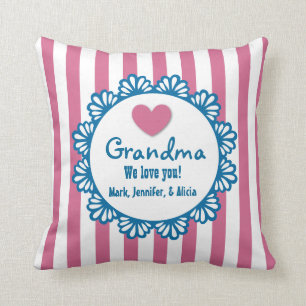 GRANDMA We Love You with Heart and Stripes B03 Cushion