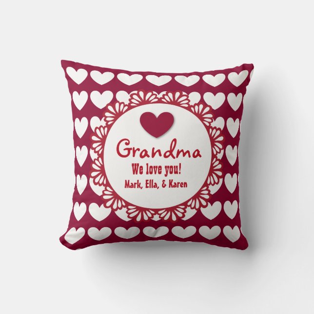 GRANDMA We Love You with Hearts and Lace C02 Cushion (Front)
