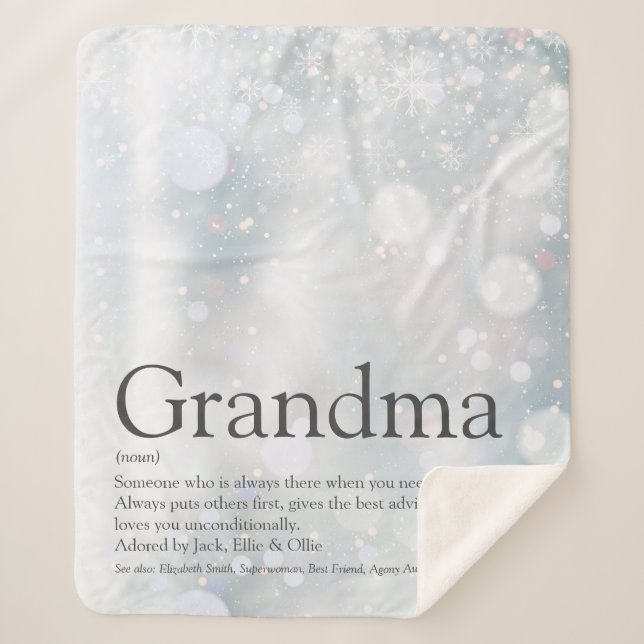 Grandma Winter Holiday Snowflakes Definition Sherpa Blanket (Front)