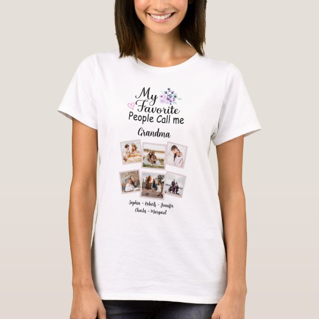 Grandma With Grandkids Names & 6 Photos T-Shirt (Front)