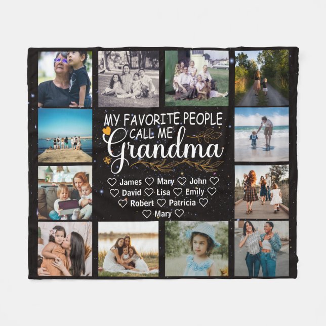 Grandma with names and 12 photos of the grandkids  fleece blanket (Front (Horizontal))
