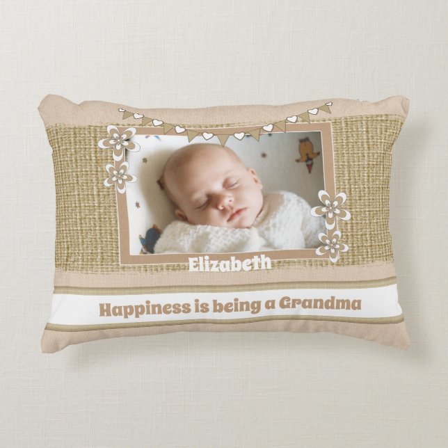 Grandma with names and photos rustic decorative cushion (Front)