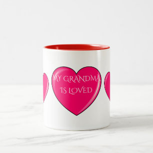 GRANDMA with pink hearts coffee or tea mug. Two-Tone Coffee Mug