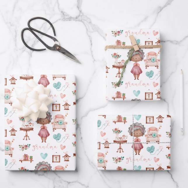 Grandma Wrapping Paper Flat Sheet Set of 3 (Front)