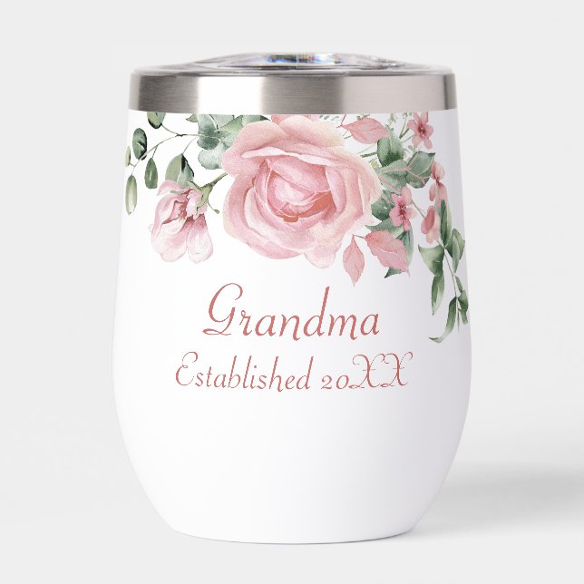 Grandma Year Established Custom Pink Roses  (Front)