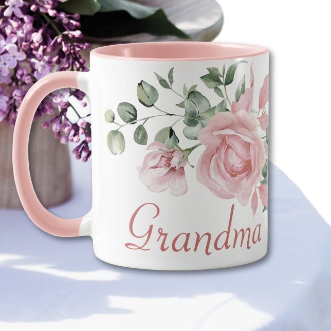 Grandma Year Established Custom Pink Roses  Mug (Creator Uploaded)