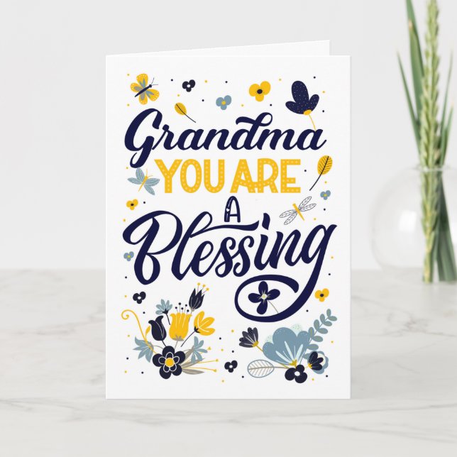 Grandma You are a Blessing Birthday Botanical Card (Front)