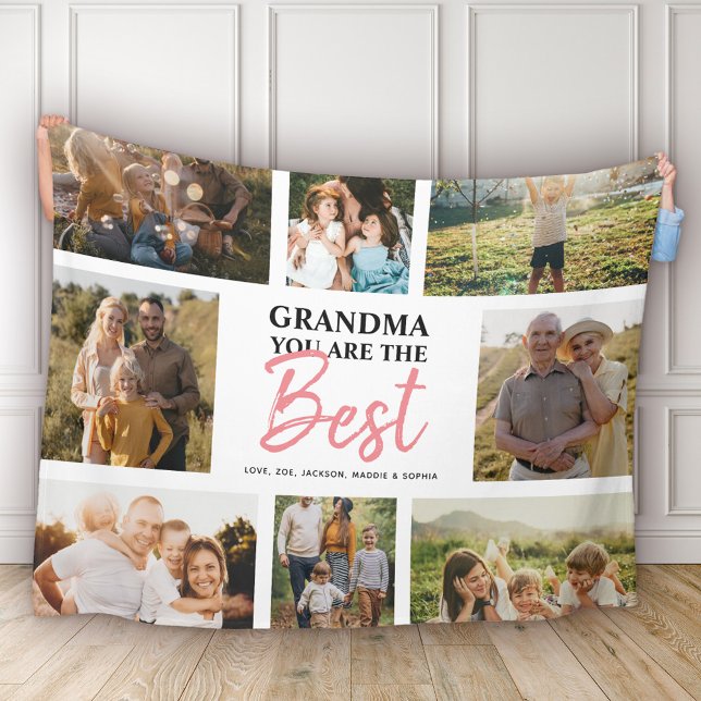 Grandma You are the Best Modern Photo Collage Fleece Blanket (Creator Uploaded)