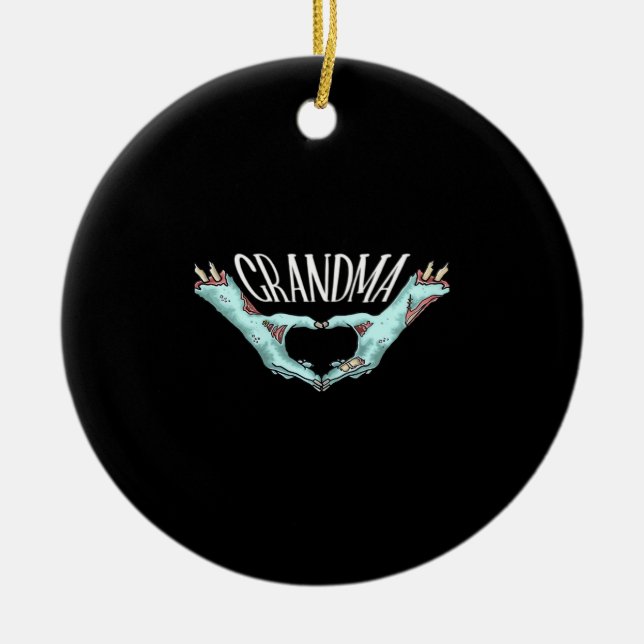 Grandma Zombie Hand Heart Halloween Costume Family Ceramic Tree Decoration (Front)