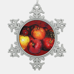 Grandmal's Bunches of Apples Snowflake 1 Pewter Christmas Ornament