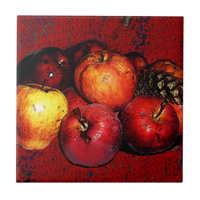 Grandmal's Bunches of Apples Tile-Red Tile (Front)