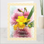 Grandma's 100th birthday flowers (change age) card<br><div class="desc">Birthday Greeting card with lace frame and photo of roses on beige background. Personalise your message! Tarjeta postal  en ingles con una foto de roses para el cumples de una abuela. Personalise su mensaje! (puede replazar el texto escrito) Photography by Maria Santos (Lusinhas do Sul)</div>