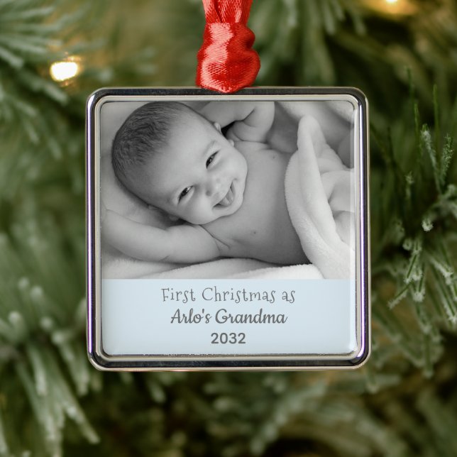 Grandma's 1st Christmas Personalised Square Photo Metal Tree Decoration (Tree)