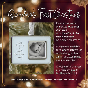 Grandma's 1st Christmas Personalized Photo Name Silver Plated Framed Ornament