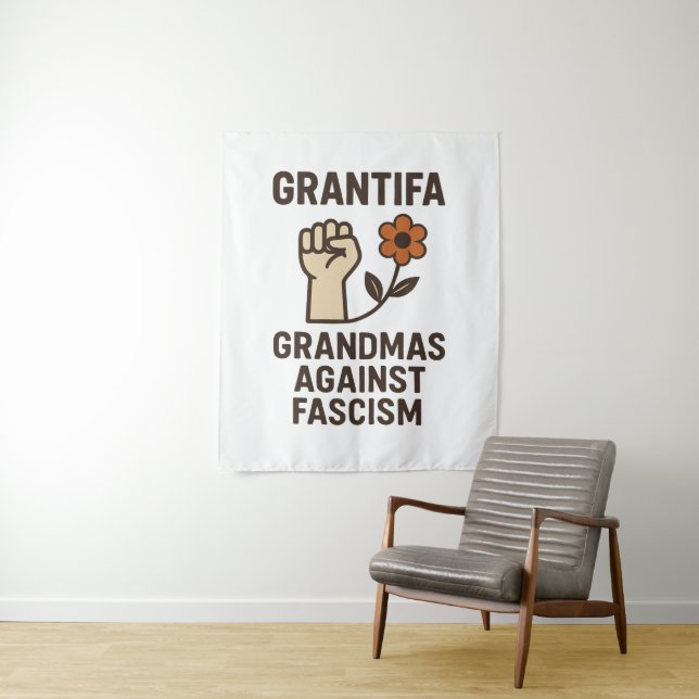 Grandmas Against Fascism Poster Tapestry (In Situ)