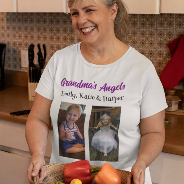 Grandma's Angels | Personalised Photo and Names Plus Size T-Shirt (Creator Uploaded)