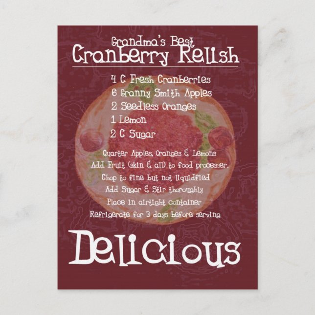 Grandma's Best Cranberry Relish Recipe Postcard (Front)