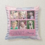 Grandma's Blessings Photo Collage Pink & Blue Cushion<br><div class="desc">This throw pillow is a beautiful special keepsake gift for a Grandmother. It features a 6 photo frame collage for pictures her grandchildren. The pillow is accented with a pink & blue watercolor striped background. Custom text reads: Grandma's Blessings</div>