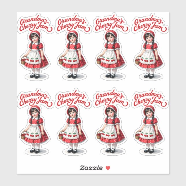 Grandma's Cherry Jam - Vintage - 8 Jar Labels (Sheet)