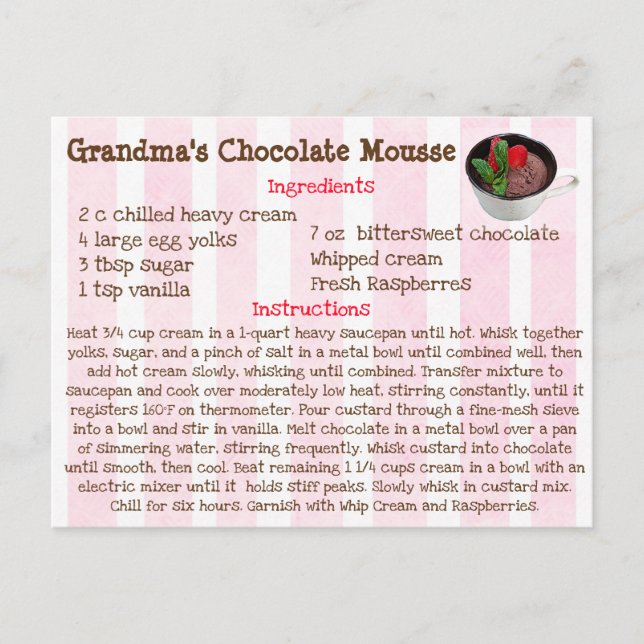 Grandma's Chocolate Mousse Recipe Card (Front)