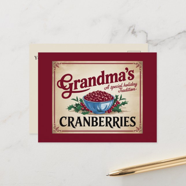 Grandma's cranberries Christmas  Holiday Postcard (Front/Back In Situ)